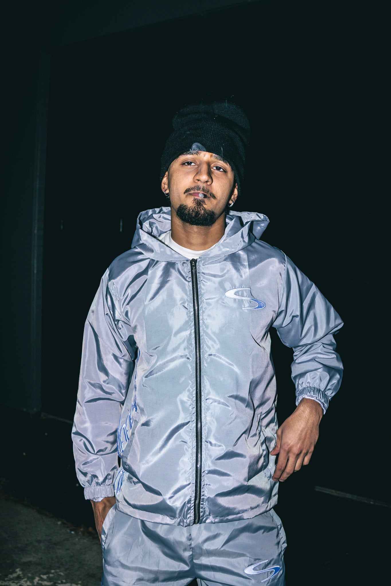 Grey Scaype Embroidery Zip-Up