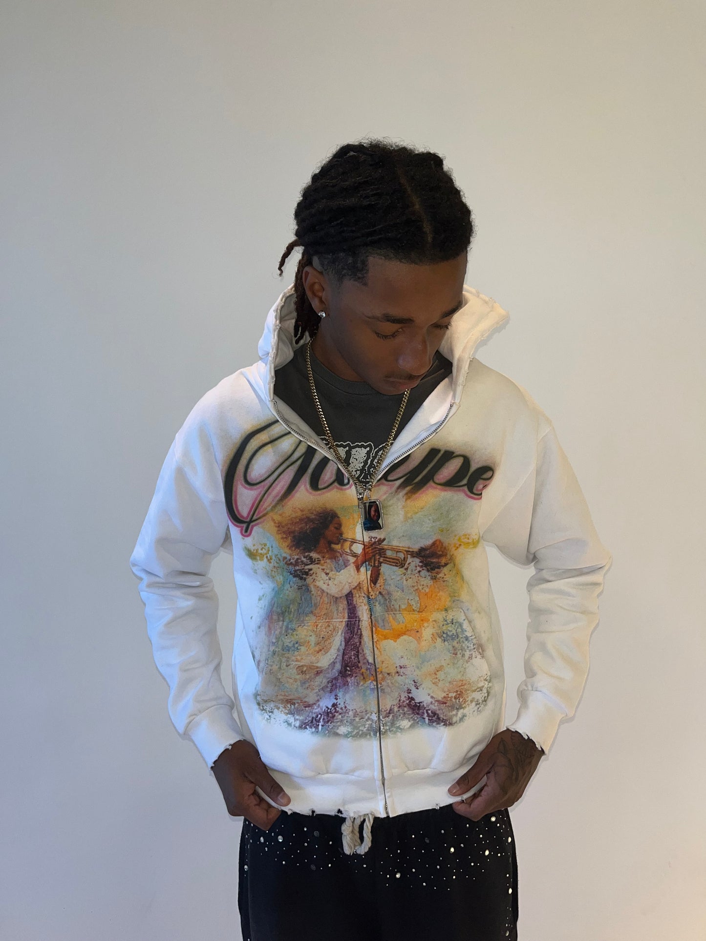 Angelic Scaype White Distressed Hoodie