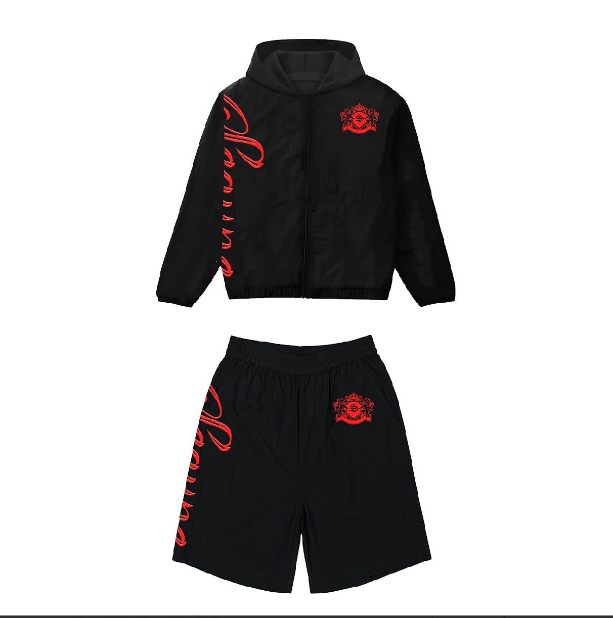Black and Red Embroidered Scaype Suits