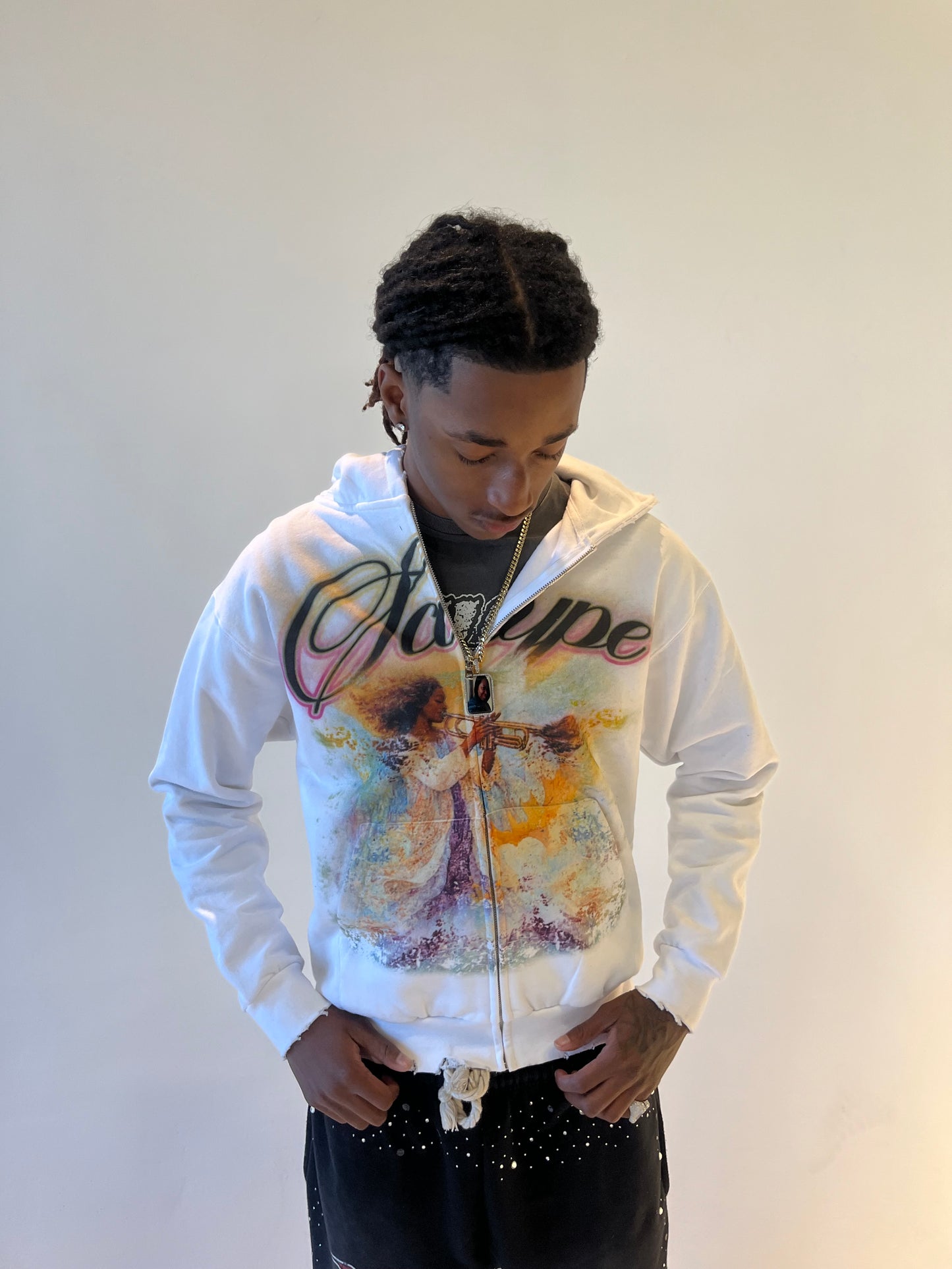 Angelic Scaype White Distressed Hoodie