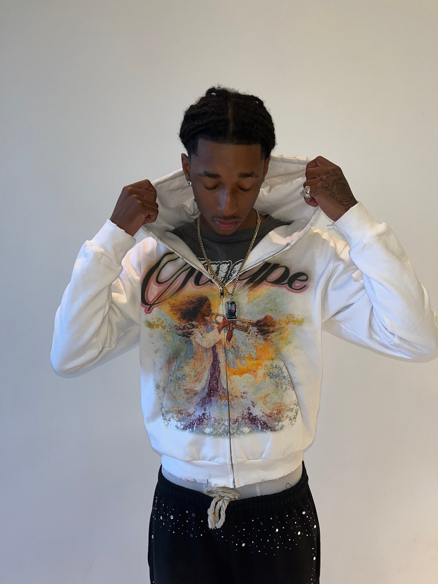 Angelic Scaype White Distressed Hoodie